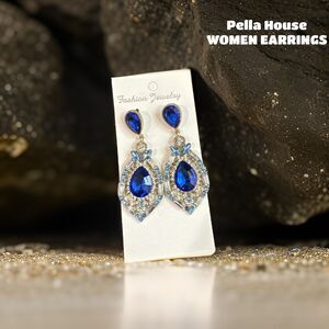 Opolski Women Earrings Teardrop Shape Big Drop Rhinestone Earrings Jewelry BLUE